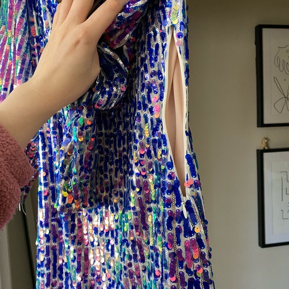 Zara Limited Edition Blue Pink Purple Long Sleeve Sequin Mini Dress sz S - Picture 9 of 12